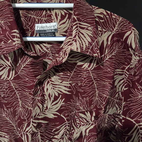 Firethorn Other - Firethorn Mens Silk Tropical Leaf Print Short Sleeve Button Up Shirt XL